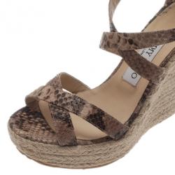Pre Owned Jimmy Choo Snake Print Porto Espadrille Wedge Sandals Size 37