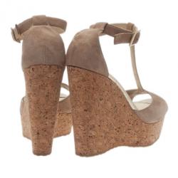 مملوكة مسبقًا Jimmy Choo Beige Suede Pela Cork Wedge Sandals Size 37