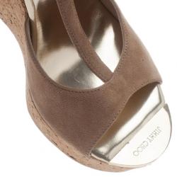 مملوكة مسبقًا Jimmy Choo Beige Suede Pela Cork Wedge Sandals Size 37