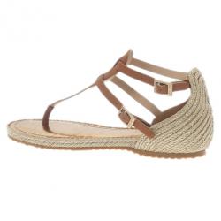 Pre Owned Jimmy Choo Brown Leather Pabla T-Strap Sandals Size 37.5