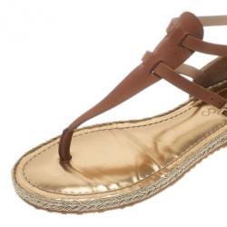 Pre Owned Jimmy Choo Brown Leather Pabla T-Strap Sandals Size 37.5
