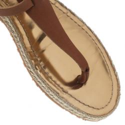 Pre Owned Jimmy Choo Brown Leather Pabla T-Strap Sandals Size 37.5