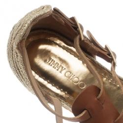 Pre Owned Jimmy Choo Brown Leather Pabla T-Strap Sandals Size 37.5