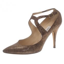 Pre Owned Jimmy Choo Bronze Metallic Leather Ankle Strap Pumps Size 40