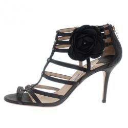 Pre Owned صندل جيمي تشو جلادياتور جلد أسود مورد مقاس 41