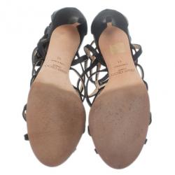 Pre Owned صندل جيمي تشو جلادياتور جلد أسود مورد مقاس 41