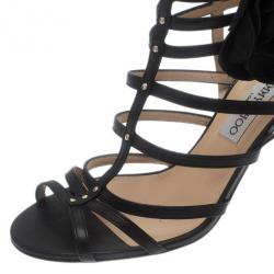 Pre Owned صندل جيمي تشو جلادياتور جلد أسود مورد مقاس 41