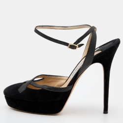 Black Suede And Glitter Ankle Strap Platform Sandals