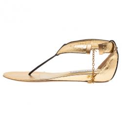 مملوكة مسبقًا صندل جيمي تشو شرائط جلد منقوشة باللون الذهبي مقاس 37