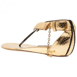 مملوكة مسبقًا صندل جيمي تشو شرائط جلد منقوشة باللون الذهبي مقاس 37