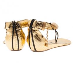 مملوكة مسبقًا صندل جيمي تشو شرائط جلد منقوشة باللون الذهبي مقاس 37