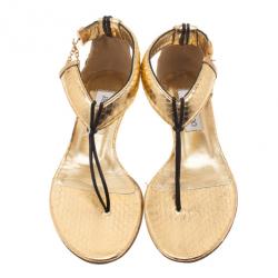 مملوكة مسبقًا صندل جيمي تشو شرائط جلد منقوشة باللون الذهبي مقاس 37