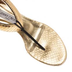 مملوكة مسبقًا صندل جيمي تشو شرائط جلد منقوشة باللون الذهبي مقاس 37