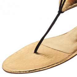 مملوكة مسبقًا صندل جيمي تشو شرائط جلد منقوشة باللون الذهبي مقاس 37