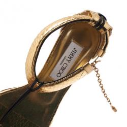 مملوكة مسبقًا صندل جيمي تشو شرائط جلد منقوشة باللون الذهبي مقاس 37