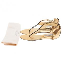 مملوكة مسبقًا صندل جيمي تشو شرائط جلد منقوشة باللون الذهبي مقاس 37