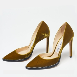 Pre Owned Jimmy Choo Olive Green Velvet Babette Pumps Size 37
