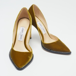 Pre Owned Jimmy Choo Olive Green Velvet Babette Pumps Size 37