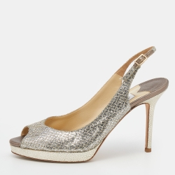 Gold Glitter And Lurex Fabric Nova Peep Toe Slingback Sandals