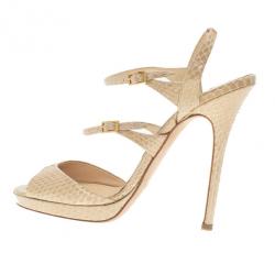 Pre Owned Jimmy Choo Beige Watersnake Elliot Platform Sandals Size 39
