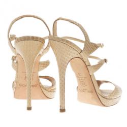 Pre Owned Jimmy Choo Beige Watersnake Elliot Platform Sandals Size 39
