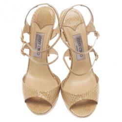 Pre Owned Jimmy Choo Beige Watersnake Elliot Platform Sandals Size 39