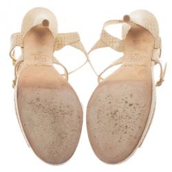 Pre Owned Jimmy Choo Beige Watersnake Elliot Platform Sandals Size 39