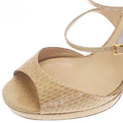 Pre Owned Jimmy Choo Beige Watersnake Elliot Platform Sandals Size 39