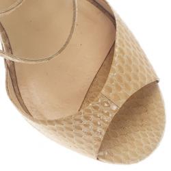 Pre Owned Jimmy Choo Beige Watersnake Elliot Platform Sandals Size 39