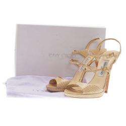 Pre Owned Jimmy Choo Beige Watersnake Elliot Platform Sandals Size 39