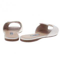 مملوكة مسبقًا Prada White Ostrich Leather Flat Slides Size 37