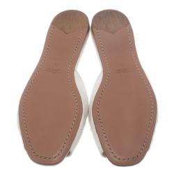 مملوكة مسبقًا Prada White Ostrich Leather Flat Slides Size 37