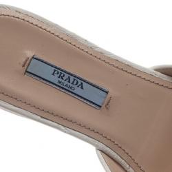 مملوكة مسبقًا Prada White Ostrich Leather Flat Slides Size 37