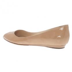 Pre Owned Jimmy Choo Nude Patent Beck Peep Toe Ballet Flats Size 37