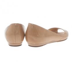 Pre Owned Jimmy Choo Nude Patent Beck Peep Toe Ballet Flats Size 37