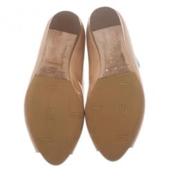 Pre Owned Jimmy Choo Nude Patent Beck Peep Toe Ballet Flats Size 37