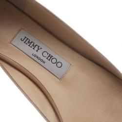 Pre Owned Jimmy Choo Nude Patent Beck Peep Toe Ballet Flats Size 37