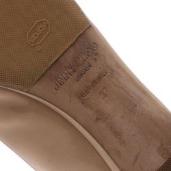 Pre Owned Jimmy Choo Nude Patent Beck Peep Toe Ballet Flats Size 37