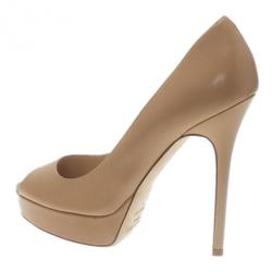 Pre Owned Jimmy Choo Beige Leather Crown Peep Toe Platform Pumps Size 37