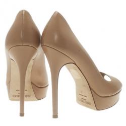 Pre Owned Jimmy Choo Beige Leather Crown Peep Toe Platform Pumps Size 37