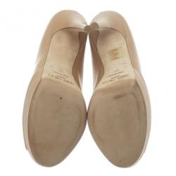 Pre Owned Jimmy Choo Beige Leather Crown Peep Toe Platform Pumps Size 37