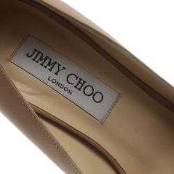Pre Owned Jimmy Choo Beige Leather Crown Peep Toe Platform Pumps Size 37