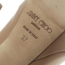 Pre Owned Jimmy Choo Beige Leather Crown Peep Toe Platform Pumps Size 37