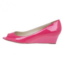 Pre Owned Jimmy Choo Pink Patent Bergen Peep Toe Wedges Size 38
