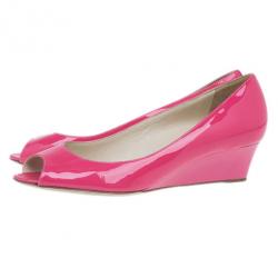 Pre Owned Jimmy Choo Pink Patent Bergen Peep Toe Wedges Size 38