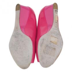 Pre Owned Jimmy Choo Pink Patent Bergen Peep Toe Wedges Size 38