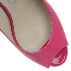 Pre Owned Jimmy Choo Pink Patent Bergen Peep Toe Wedges Size 38