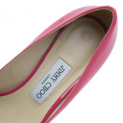 Pre Owned Jimmy Choo Pink Patent Bergen Peep Toe Wedges Size 38