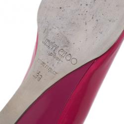 Pre Owned Jimmy Choo Pink Patent Bergen Peep Toe Wedges Size 38