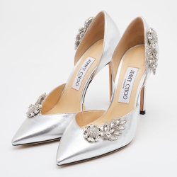 Jimmy Choo Silver Leather Teja D'orsay Pumps Size 38 Jimmy